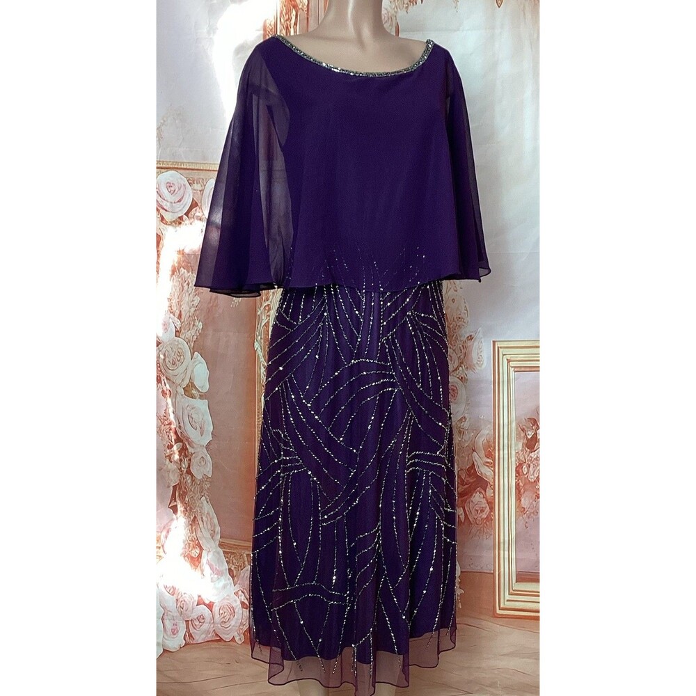 J Kara Asymmetrical Caplet Top Mother of the Bride Dress  Purple Size 10